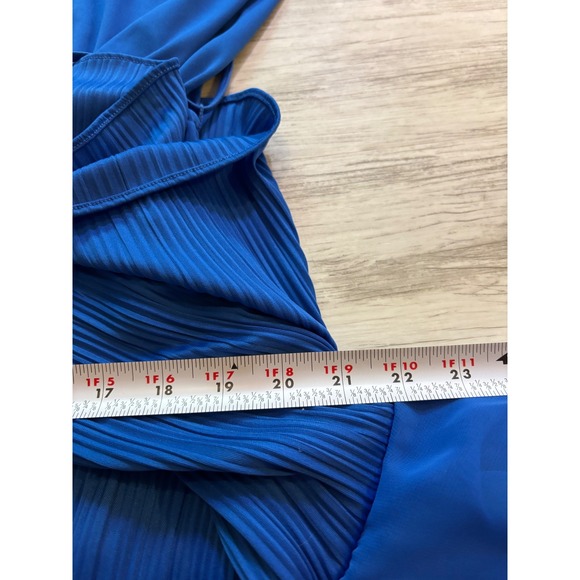 Vintage Royal Blue Dress Pleated Cape Overlay Tie Waist Occasion Party 18/20 - Picture 10 of 10